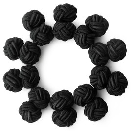 HONEY BEAR Silk Knot Fabric Cufflinks 5 Pairs Set for Mens/Womens Shirt Gift (Black without box)