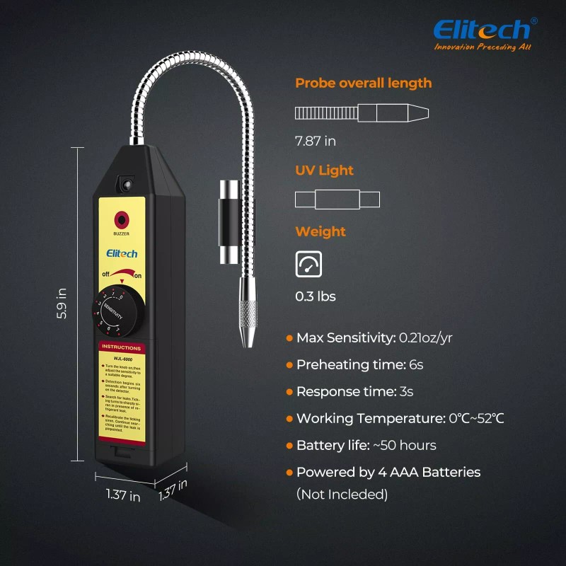 Elitech WJL-6000 Freon Leak Detector Halogen Gas Tester HVAC Refrigerant