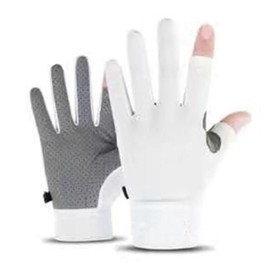 Tbest Sunblock Gloves Summer Ice Silk Cycling Gloves UV Protection Driving Gloves 2 Fingerless Sport Gloves for Men Women Workout Gym Training Weight Lifting Outdoor M Size (White)