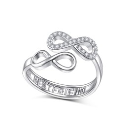 JZMSJF 925 Sterling Silver Infinity Love Best Friend Ring Adjustable Friendship Birthday Gifts for Women Size 8