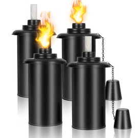 16 oz Torch Replacement Canister (4 Pack) - Outdoor Citronella Fuel Refill for Bamboo Torches with Wicks & Covers, Long-Lasting, Perfect for Patio, Luau Party, Garden Decor