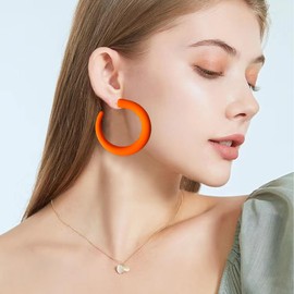 Vavhoo 80 90s Retro Neon Thick Hoop Earrings Hoops Chunky Hollow Tube Hoop Earrings for Women Hypoallergenic Lightweight Candy Color Large Big Hoop Earrings (Orange)