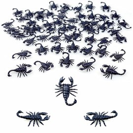 SaktopDeco - 60 piezas de escorpiones de plástico falsos de color negro, accesorios de broma para tartas