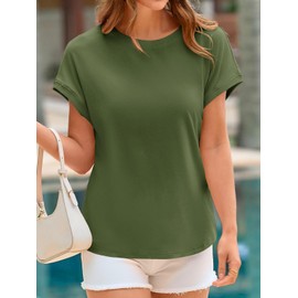 Cicy Bell Womens Summer Cap Sleeve T-Shirts Casual Loose Fit Tunic Tops Crew Neck Tee Shirts Army Green