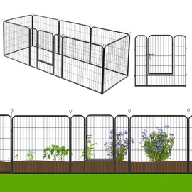 Topeakmart 32 in x 21 ft Decorative Garden Fence Outdoor Coated Metal Rustproof Folding Fencing Panel Landscape Patio Flower Bed Pool Border Fence Animal Barrier Section Black