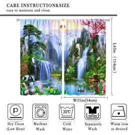 Waterfall Blackout Curtain, Surrounded Waterfall Rocky Lotus Fish Swan Landscapes Home Decor Windows Rod Pocket Curtain for Living Room Bedroom Kitchen Cafe Office Drapes 42" Wx45 L