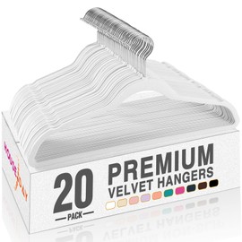 HOUSE DAY White Velvet Hangers 20 Pack, Non Slip Clothes Felt Hanger Heavy Duty for Coat, Premium Slim Space Saving Suit Hangers for Closet Organizer, 360° Rotating Silver Hook
