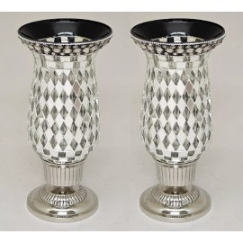Unbranded Candle Holder Nickel Plated & Mirror Mosaic Glass Shade 5"Dia 10.5"High Set/2