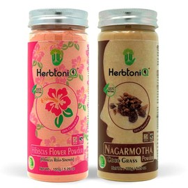 HerbtoniQ Hibiscus Nagarmotha Powder for Hair Pack & Face Pack Combo Set (300 Gram)