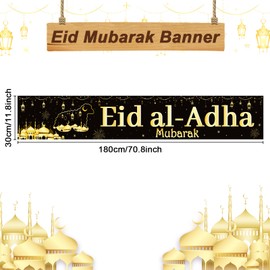 Large Eid al-Adha Mubarak Banner Eid Al-Adha Yard Sign for Eid al-Adha Favors Eid Mubarak Outdoor Garden Banner for Home Indoor Islamic Ramadan Festival Party Supplies Celebration Decorations 71*12in