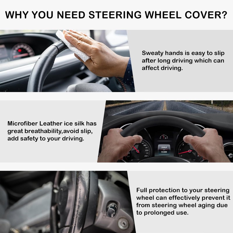 Black & White Leather Steering Wheel Cover, Steering Wheel Cover