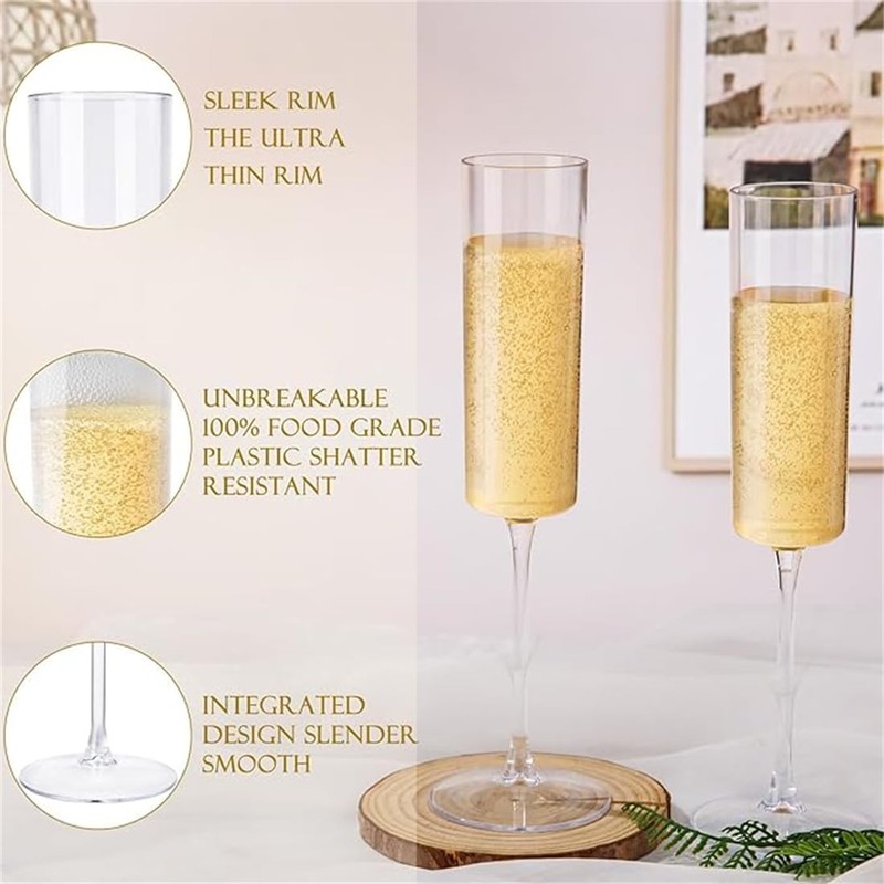 XKONG Plastic Champagne Flutes,6 Oz Unbreakable Goblet Glasses Reusable Champagne