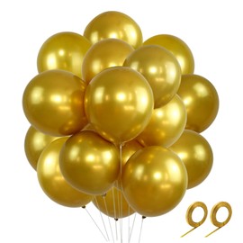 ZBYDNG Gold Metallic Balloons 12 Inch, 100pcs Latex Helium Balloons for Birthday Graduation Baby Shower Wedding Anniversary Party Decorations