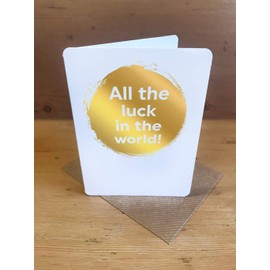 Brainbox Candy - Good Luck Card For Him Her - 'All The Luck In The World' - Perfect For Friends Son Daughter Niece Nephew Boyfriend Girlfriend Small Gold Foiled Card