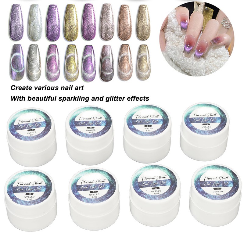 Holographic Nail Polish Set 8 Colors Glitter Smoothing Texture Nail
