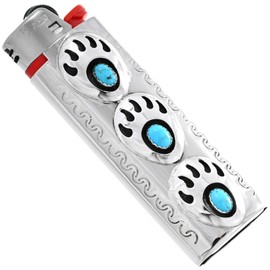 Navajo Turquoise Silver Lighter Case Cover Three Sterling Bear Paws Design 0016