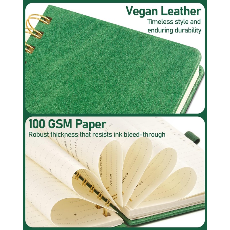 WEMATE Spiral Password Book with Alphabetic Tabs, Small Password Book
