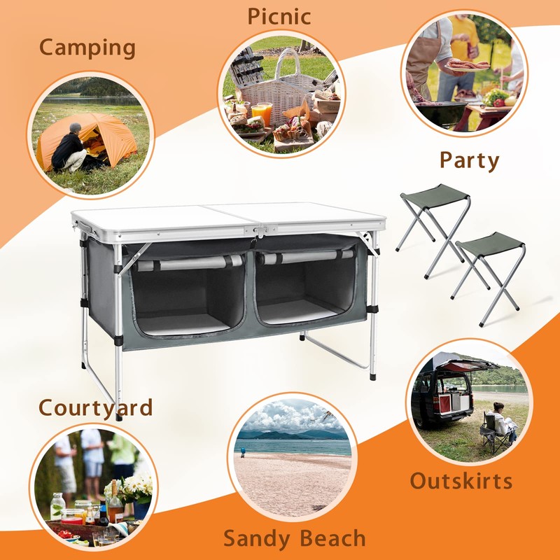 CampLand Outdoor Folding CampingTable with Aluminum Lightweight Height Adjustable with