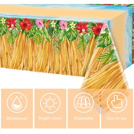 Kailinst 2Pcs Summer Ocean Beach Tablecloths 86x51in Hawaii Luau Grass Skirt Table Cloth Tropical Palm Polynesia Hawaiian Aloha Party Table Cover Decoration Princess Girl Baby Birthday Decor Supplies