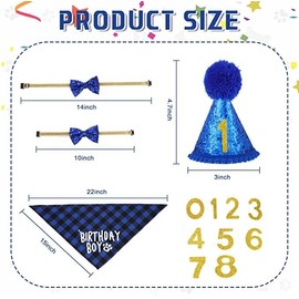 Dog Birthday Party Supplies, Boy Dog Birthday Decorations, Blue Dog Birthday Bandana Hat Bow Tie with 0-8 Numbers for Small Dogs Puppy Pets, Boy Dog Birthday Outfit(Small, Blue)