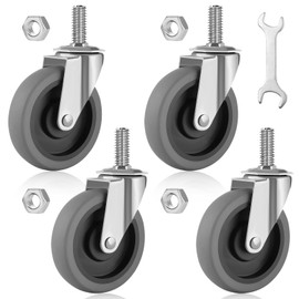 Besitu 4 Inch Caster Wheels, 1/2"-13 Inch Course Threaded Stem Caster Set of 4, Heavy Duty TPR Swivel Caster Wheels for Dolly Cart, Wire Shelving Industrial Screw in Casters