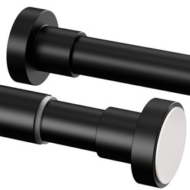 1 Piece Stainless Steel Curtain Rod Without Drilling, Adjustable Telescopic Rod for Balcony, Shower Curtain (72-145Cm, Φ25Mm, Black)