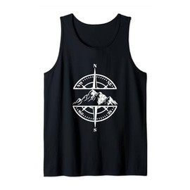 Compass Rose Mountain Scene Hiking Backpacking Nature Lover Tank Top
