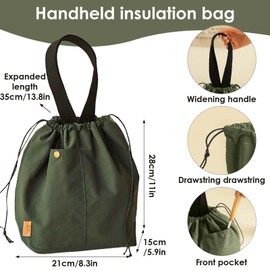 Kühltasche 9L Faltbare Lunchbox Tasche Lunch Tasche Isolierte Lunchtasche Niedlich Tragetasche mit Kordelzug Klein Bento Boxen Leichte Lunchpaket für Büro Picknick Schule Unterwegs Camping (Grün)