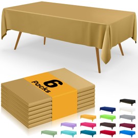 Smiry Disposable Table Cloth - 6 Pack, 54 x 108 Inch Waterproof Rectangle Tablecloths for Parties, Decorative Plastic Table Cover, Leakproof & Sturdy, Gold
