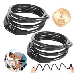 2pcs 1m Candado Cadena Contraseña Seguro Para Moto Bicicleta Negro