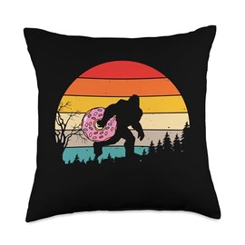 Bigfoot And Donut Lover Bigfoot Giant Legend Donut Food Retro Sasquatch Throw Pillow, 18x18, Multicolor