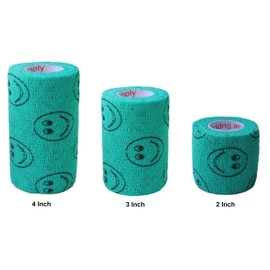 Vet Wrap Wrap Tape (Teal with Smiles) (2 Pack) (2 Inch x 15 feet) Self Adhesive Adherent Adhering Cohesive Flex Self Stick Bandage Grip Roll Dog Cat Pet Horse