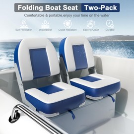 2-Pack 20" High Back Boat Seat with Thickened Sponge Padding and Hinge, Waterproof Boat Captain Chairs, Easy to Store, Ideal for Fishing, Sightseeing, Boating Blue