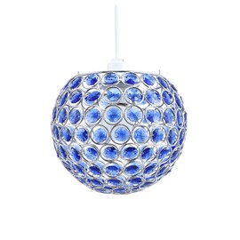 Modern Round Globe Easy Fit Pendant Shade with Small Midnight Blue Acrylic Bead Jewels | 18cm Diameter | 60w Maximum | Simple Installation by Happy Homewares