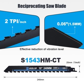 MUOZLOP 10 inch Masonry Reciprocating Saw Blades,2TPI Carbide Blade Strong teeths for Cutting Brick, Cement, Porous Concrete,1Pack (1, 10 inch)