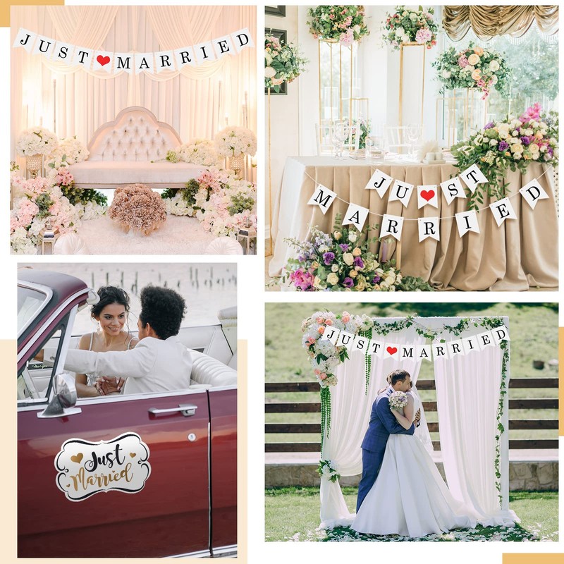 Tallew 4 Sets Just Married Car Decorations Ornate Magnets 12