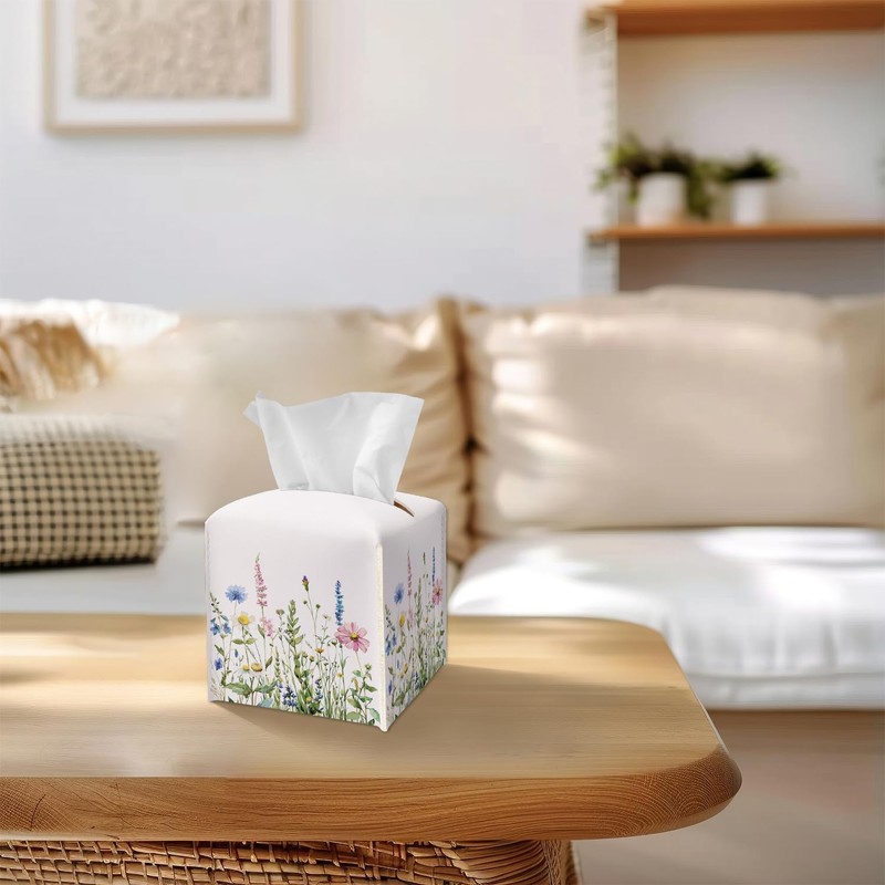 Wildflowers Tissue Box Cover Square, Colorful Flowers Tissue Box Holder