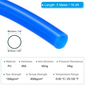 PATIKIL Pneumatic Tubing 3/8 OD 16.4ft, 10mm OD 6.5mm ID PU Air Line Pipe Tube for Air Compressor Fitting or Fluid Transfer,Blue