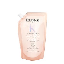 KÉRASTASE Gloss Absolu Bain Crème - Champú hidráulico con bolsa de recambio, fórmula antiencrespamiento sin sulfato para cabello rizado grueso, brillo y suavidad con ácido hialurónico, 16.9 onzas