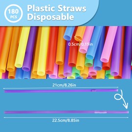 Oslynia 180 Pcs Plastic Straws, Straw with 5mm Diameter, 8.27inch Long Straws, Straw in Colors, Straws Disposable Plastic Suitable for Drinks, Daily Essentials for Parties
