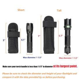 TACNEX Open Top Flashlight Holder Nylon Pouch Duty Belt MOLLE Torch Holster Tactical Light Carry Case Tool Carrier Gear Sheath Belt Clip Strap (Tall(Height: 7"))