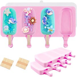 Juego de moldes para paletas de hielo, 2 moldes con 100 palitos de madera para cake pops, paletas de hielo y cakesicles, rosa