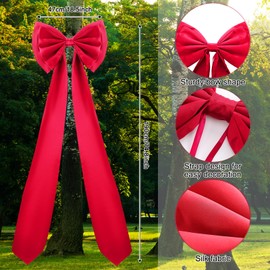 Wavwavw Extra Large Wedding Bows with Long Tails, 75x18.5 Inch Giant Ribbon Bows, Wedding Background Decor, Formal Wedding Decor, Huge Decorative Bows for Lawn Wedding Outdoor(Red,Satin)