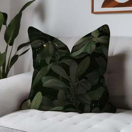 ggaimwf Forest Green Cushion Covers Leaf Plants Dark Green Gold Dots Vintage Art Couch Cushion Covers Decorative for Sofa Home Living Room Bedroom Cushions with Covers Including Set of 2 50 x 50 cm