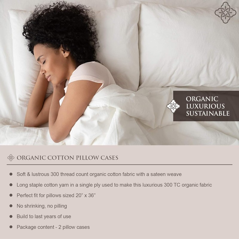 Bioweaves 100% Organic Cotton Pillow Cases 300 Thread Count Soft