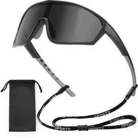 Gafas de Sol Deportivas Polarizadas para Hombres, Mujeres, Jóvenes, Conducción, Ciclismo, Pesca, Correr, Gafas de Sol con Cordón y Bolsa de Gafas, Gafas de Protección 100% UV, Negro