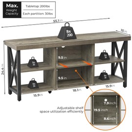 GreenForest TV Stand for TV up to 65 inches Entertainment Center with 6 Storage Cabinet for Living Room, 55 inch Television Stands Console Table, Gray