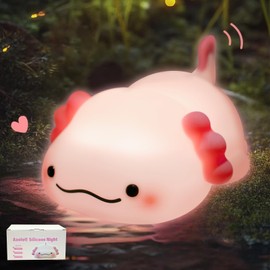 MAGOHMT Axolotl Night Light for Kids - 3-Level Dimmable Silicone Lamp, USB-C Rechargeable Nursery Light with Auto-Off Timer for Bedroom & Breastfeeding (Squishy Animal)