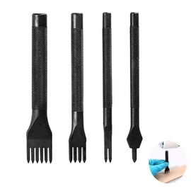 Leather Craft Hole Punch Tool Set, 4 Pieces, 5mm Diamond Stitching Chisel, 1/2/4/6 Prong (Black)