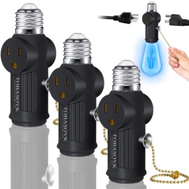 (3 Pack) Light Socket to Plug Adapter, Both Sides Support 3 Prong Light Socket Adapter, Light Bulb Outlet Socket Adapter with Switch Control, E26 E27 Light Bulb Socket Adapter - Black